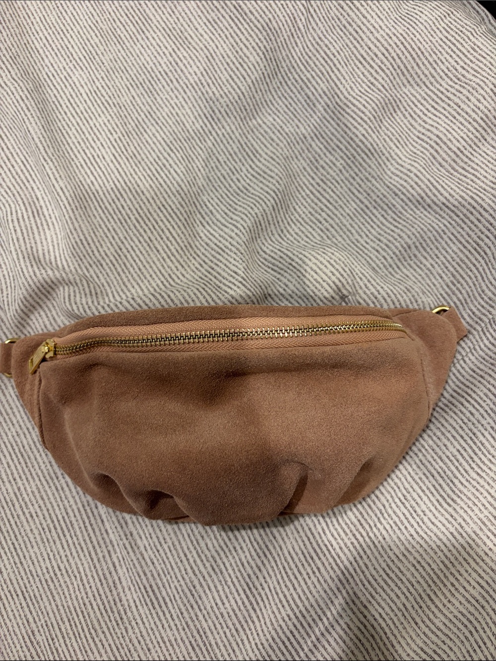 Suede Brown Men's Belt Bag with Gold Zip